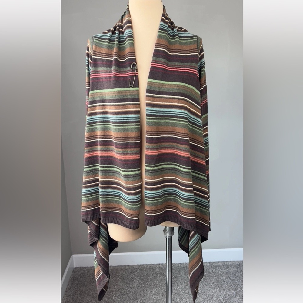 Jones New York Sarape Striped Wool Blend Cascade Drape Cardigan Sweater S